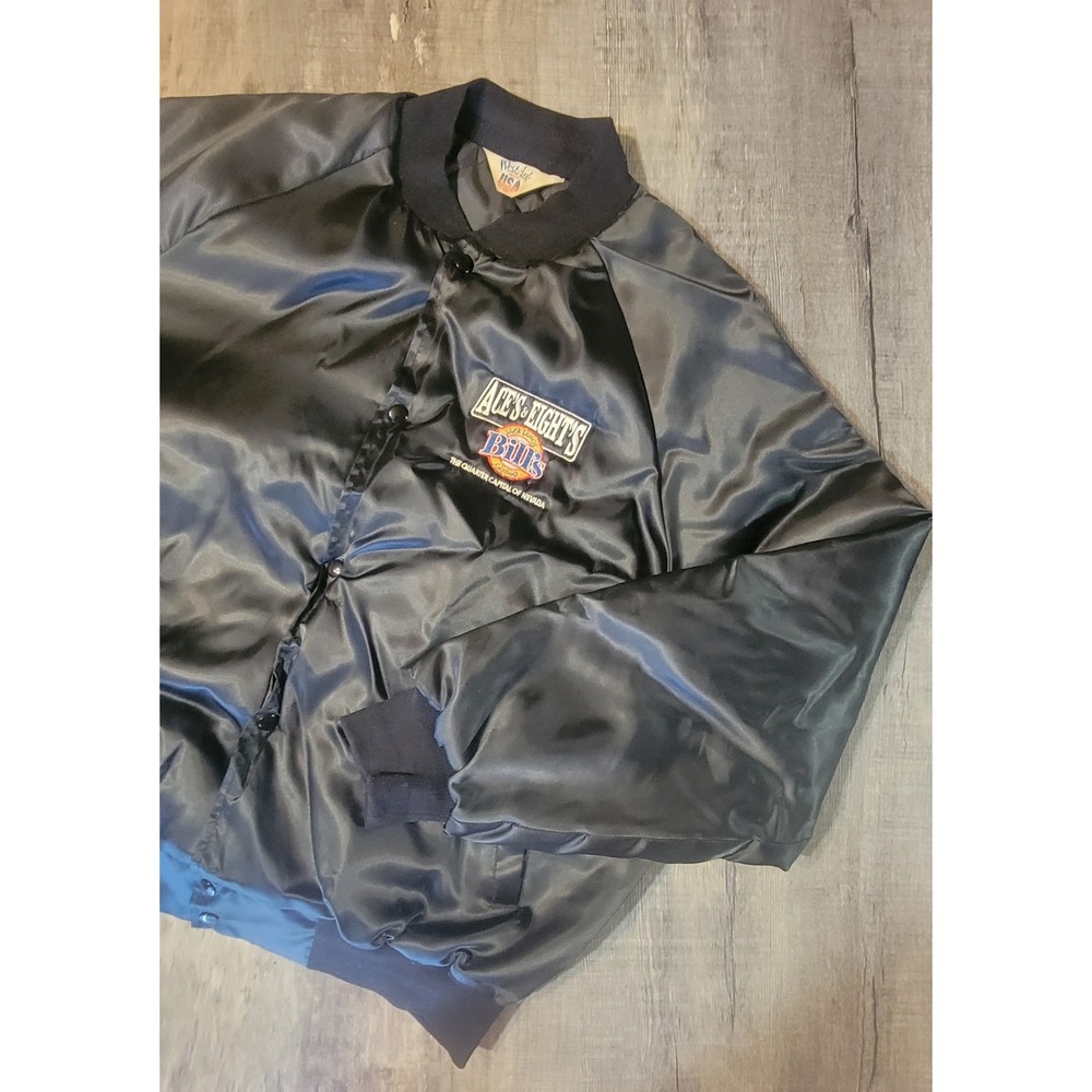 Vintage WestArk Bills Casino Lake Tahoe Satin Bomber Jacket Black XL USA Made